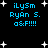 Pixelated blue text on black background with white stars, displaying 'iLySm', 'RyAn S.', and 'a&F!!!!' in four repeated sections.