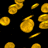 Animated contact sheet of yellow coin-like shapes floating against black background with gray transparency area at bottom right.