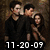 Four- of pixelated character images with text overlays: '11-20-09' in white, 'Team Jacob' in orange, and 'Team Edward' in red