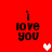 Red background with four 'i love you' text blocks and pixelated hearts in white and pink.