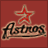 Red square icon with a red star above stylized black text reading 'Astros' on a solid background.