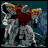 Pixelated 48x48 animated contact sheet showing two frames of a Gundam-style robot with color changes across frames against a dark teal background.