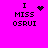 Bright pink background with black pixelated text "I MISS OSRUI" and four distinct animation states showing a heart or starburst symbol changing position near the top-right of the text block.