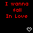 Red pixelated text "I wanna fall In Love" repeated twice on black background with white heart symbols below.