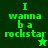 Green pixelated text "I wanna b a rockstar" with two star symbols on a split green background.