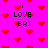 Pixelated red hearts and black text on a bright pink background, with repeated 'i LOVE BRI' phrases arranged in scattered patterns.