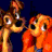 Animated pixel art of a cartoon character with orange hair and blue shorts, performing sequential hand movements against dark background.