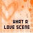 Pixelated orange heart pattern background with black text 'WHAT A LOVE SCENE' and red 'SCENE' in bottom-right corner.