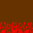 Red pixelated shapes resembling flames or abstract figures against a solid brown background.