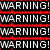 Four display text and imagery: top-left shows repeated 'WARNING!' in white on black with red lines, top-right has 'frequent blond moments' on pink, bottom-left features green text over a blurred background, bottom-right is gray