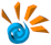 Animated contact sheet showing a blue spiral icon with orange sunburst rays transitioning through multiple frames from full to minimal form.