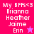 Pixelated text lists names beneath 'My BFFs<3' on a split pink and purple background with star symbols.