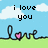 Pixelated image with blue sky, white clouds, green grass, and text reading 'i love you' and 'peter 7-6-07' above two 'love' words with pink hearts.