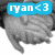 Pixelated gray cat head with blue banner displaying 'ryan<3' text, set against dark background.