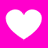 Four white heart shapes arranged in a on a bright pink background, each with pixelated edges