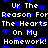 Pixelated text repeats 'Ur The Reason For The Hearts On My Homework!' with blue hearts scattered across a black background.
