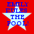 Red background with four identical white stars, each containing blue text reading "EMILY RULES THE POOL!" in pixelated font.