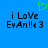 Blue background with pixelated text 'i LoVe EvAn!!< 3' and a green heart outline above the left instance of the text.