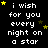 Black background with white pixelated text repeating 'i wish for you every night on a star' and scattered yellow stars, one gray rectangle in bottom-right corner.