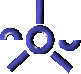 Animated sequence of a blue 3D geometric figure with circular center and curved arms rotating through multiple poses against gray background.