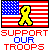 Static pixel art icon featuring a yellow ribbon symbol over an American flag background with "SUPPORT OUR TROOPS" text below in red and blue.