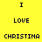Pixelated text "I LOVE CHRISTINA" displayed in four quadrants with alternating yellow and green backgrounds.