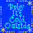 Blue background with white dotted lines and snowflakes forming a , displaying repeated text "Baby It's Cold Outside" in cyan pixelated font