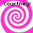 Four identical pink and white spiral patterns arranged in a with black text reading "Courtney!" above each spiral