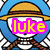 Pixelated cartoon character with blue hair, straw hat, and skeletal face wearing brown jacket over white shirt, with text overlays.