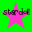 Four identical pink star icons with black text 'stardoll' overlaid on a bright green background, arranged in a