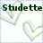 Green text 'Studette' spans the top of a white background with two overlapping light blue and green heart outlines.