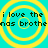 Cyan background with four yellow concentric circles arranged in a , each containing black pixelated text reading "i love the nas brothenas brothe"