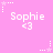 Pink background with repeated white text 'Sophie <3' and star-shaped pixel art elements in various positions.