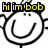 A pixelated cartoon face with yellow text 'hi im bob' above it, next to repeated black text 'and im.' and a central image of a person covering their face with red text 'ha! scared ya!' on the right.
