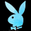 Pixelated bunny head in blue, red, brown, purple, gradient, and white variations with bow tie on black background.