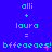 Blue background with cyan text displaying 'alli + laura = bffeaeaes!' repeated three times in a , each instance featuring pink pixel artifacts on the right side of the equation