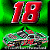 A 2x2 contact sheet of a NASCAR-themed animated buddy icon featuring the number 18 and race car imagery on a green background.