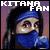 Pixelated image of a character with long dark hair wearing a blue headband and blue top, with 'KITANA FAN' text above.