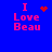 Blue background with pink text reading "I Love Beau" and four distinct red pixelated symbols above the 'I' in each quadrant.
