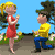 Animated sequence of a woman in a red dress and a man in a yellow shirt kneeling with a heart, set against a blue sky and greenery.