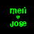 Green pixelated text 'meri' above a heart symbol and 'jose' below on black background, with visible animation changes across frames.