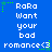 Blue background with white pixelated text repeating 'RaRa Want your bad romance<3' in three , each containing three identical text blocks with green star-like pixel clusters