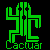 Green pixelated cactus figure with four arms and three black dots on a black background, labeled 'Cactuar' in green text below.