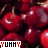 A contact sheet of five animated frames showing a close-up of red cherries with the text "YUHNY" in white and red lettering at the bottom left corner of each frame.