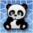 Pixelated panda sits on blue-tiled background with pink paw pads, surrounded by text reading 'GO', 'Pandas', and 'Go!!' in black block letters.
