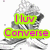 Pixelated image split into two sections: left shows grayscale anime character with green text overlays, right shows pink striped background with hearts and purple-yellow text.