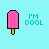 Pixelated pink popsicle icon with yellow stick and 'I'M COOL' text on cyan background, showing animation progression of melting effect.