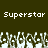 Pixelated text "Superstar" appears twice on a dark green background above a of white and gray pixelated shapes resembling hands or abstract forms
