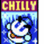 Pixelated buddy icon with purple header displaying 'CHILLY' in yellow text, blue background with white stars, and a cartoon character with black hair and orange accents.
