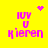 Yellow background with pink text 'luy u kieren' and animated pixel symbols above each text block.